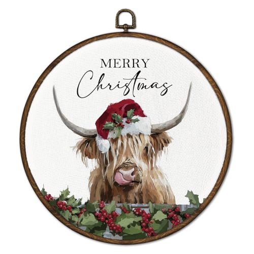 Christmas Western Cow Wall Art Decor Framed