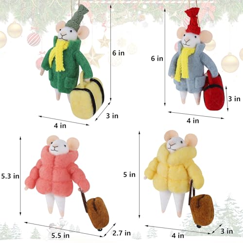 Set of 4 Christmas Felt Mouse Ornaments (4 Count)