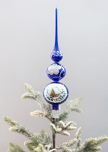 Finial Glass Tree Topper Mouth Blown Christmas Finial Tree Topper Christmas Tree Finials Hand Decorated Made in Poland