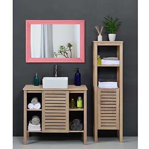 Rectangle Mirror with Wood Frame Modern Farmhouse Wall Mirrors Decor Large 20"x16" for Bedroom Bathroom Living Room Pink