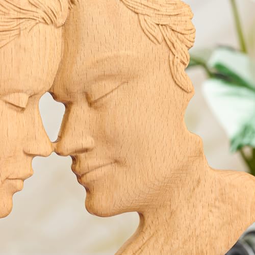 Wooden Kissing Couple Statue Home Decor Anniversary Wedding Gifts