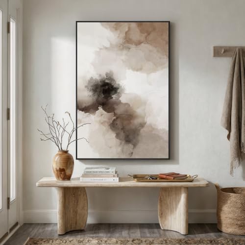 Extra Large Framed Brown Beige Abstract Wall Art for Living Room