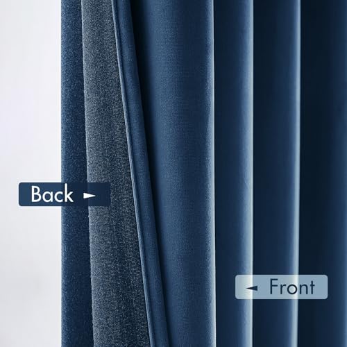 Navy Blue Blackout Velvet Curtains Drapes 96 Inch Long 52"x96" (2 Count)