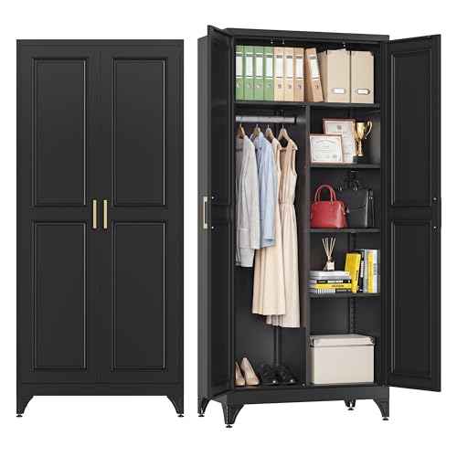 71" Tall Wardrobe Closet with 2 Doors and Hanging Rod
