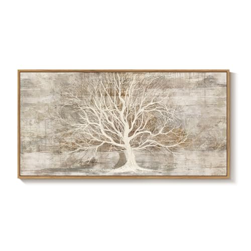 Large Framed Neutral Tree of Life Wall Art for Living Room