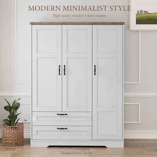62" Wooden Armoire Wardrobe Closet with Mirror