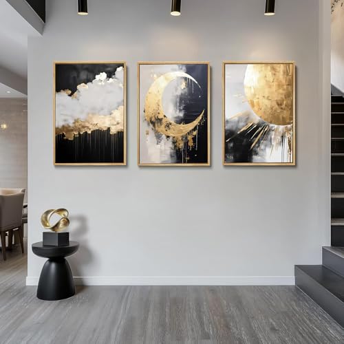 3Pcs Black and Gold Abstract Canvas Wall Art (3 Count)