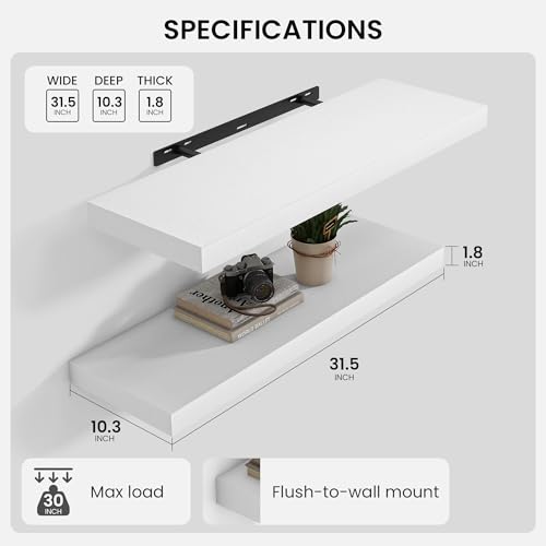 Floating Shelves 31.5" W x 10.3" D White Set of 2 (2 Count)