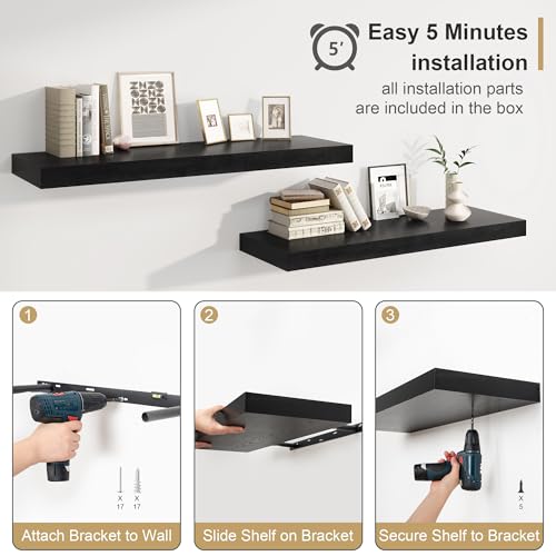 Black Bathroom Shelves Floating Shelves for Wall Shelf Over Toilet Long Wall Mounted Modern Farmhouse