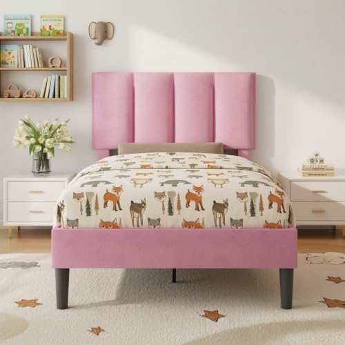 Twin Size Bed Frame with Upholstered Headboard