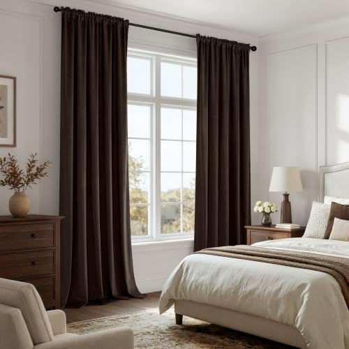 Brown Blackout Velvet Curtains Drapes 108 Inch Long 52"x108" Bedroom (2 Count)