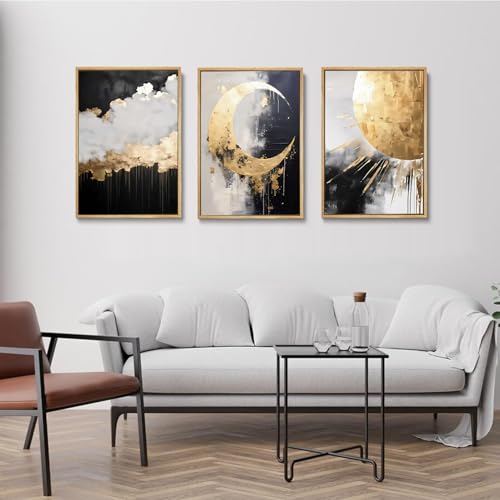 3Pcs Black and Gold Abstract Canvas Wall Art (3 Count)