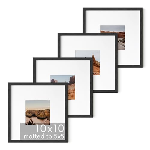 Solid Oak Wood 10”x10”Picture Frames Matted to 5”x5” Set of 4 (4 Count)