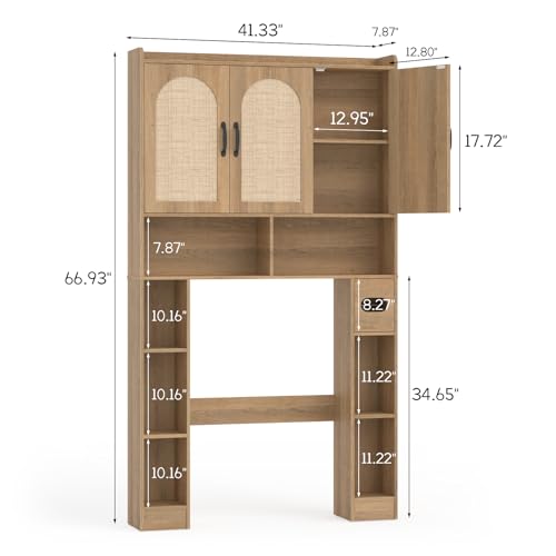 Over The Toilet Storage Cabinet with 3 Rattan Barn Doors