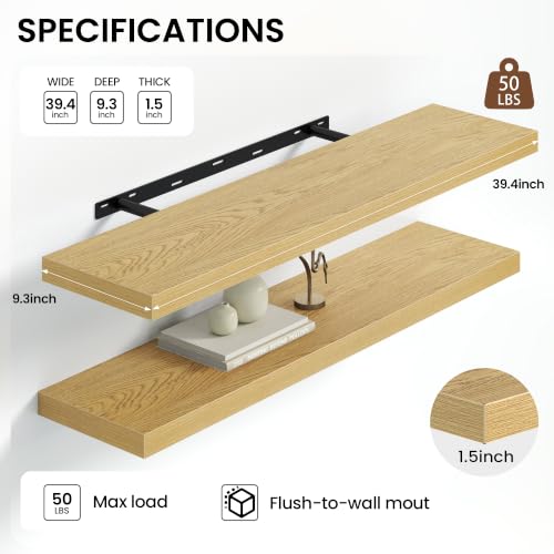 Floating Shelves 39.4" W x 9.3" D Oak Set of 2 (2 Count)