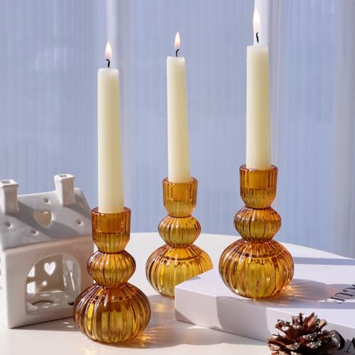 Amber Taper Candle Holders 4.3" H for Halloween (3 Count)