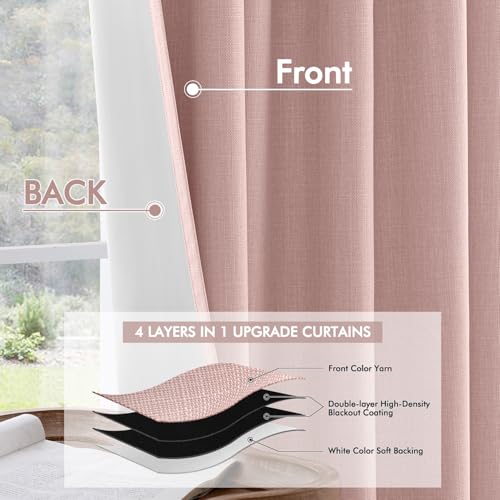 100% Blackout Back Tab Pleat Linen Curtains 50" Wx63 L (2 Count)