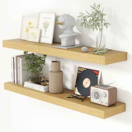 40 Inch Floating Shelves for Wall 8 Inch Deep Oak Shelves Set of 2