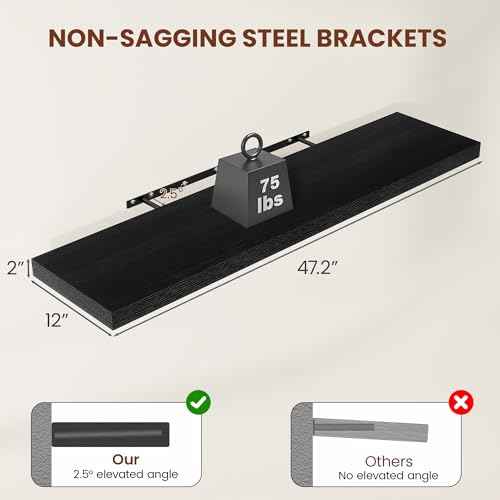Deep Floating Shelves 48x12” Set of 2 (2 Count)