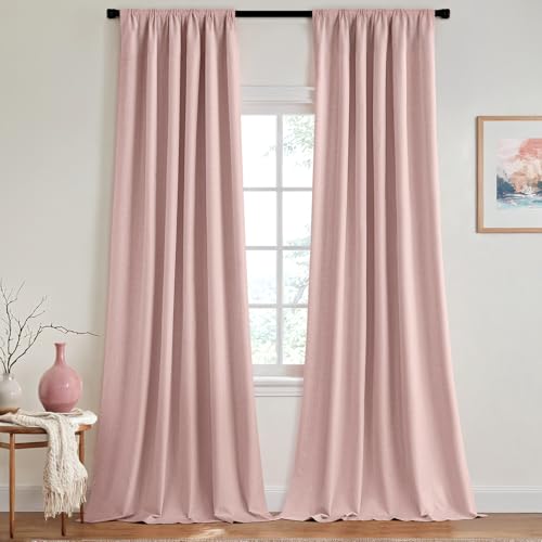 100% Blackout Back Tab Pleat Linen Curtains 50" Wx72 L (2 Count)