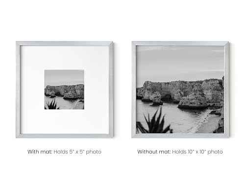 10x10 Silver Metal Picture Frame Matted to 5x5