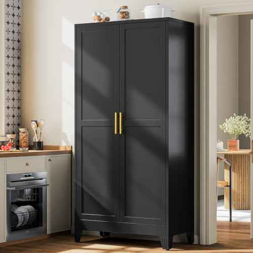 79" Tall Black Kitchen Pantry Cabinet
