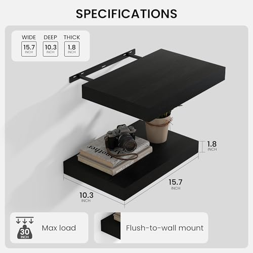 Floating Shelves 15.7" W x 10.3" D Black Set of 2 (2 Count)
