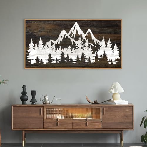 Large Mountain Tree Framed Canvas Wall Art