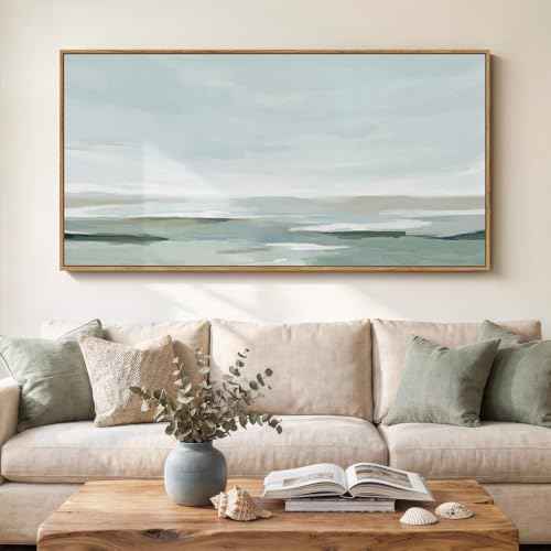 Large Framed Sage Green Abstract Wall Art for Living Room