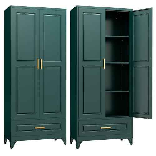 75" Metal Storage Cabinet with Doors and 3 Adjustable Shelves