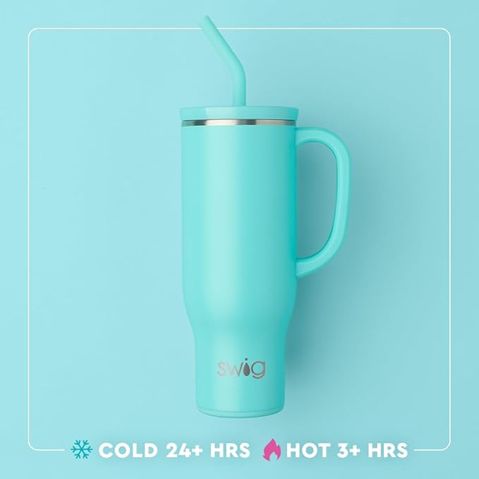 Swig Life 30oz Mega Mug, 30oz Tumbler with Handle and Straw, Large Insulated Tumblers, Cup Holder Friendly Travel Mug, Stainless Steel 30 oz Tumbler, Reusable Insulated Water Bottle (High Tide)