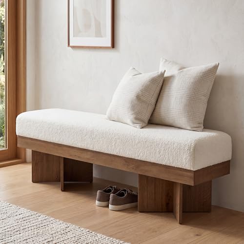 55" Entryway Bench with Faux Lamb Wool