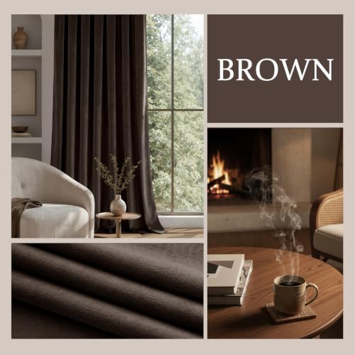 Brown Blackout Velvet Curtains Drapes 90 Inch Long 52"x90" Bedroom (2 Count)