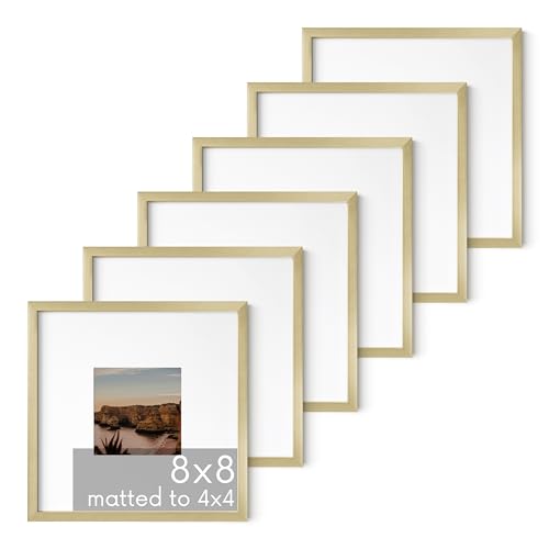 8x8 Gold Metal Picture Frames Matted to 4x4 (6 Count)