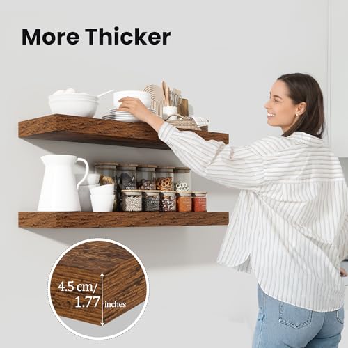Floating Shelves 35.7" W x 10.3" D Rustic Brown Set of 2 (2 Count)