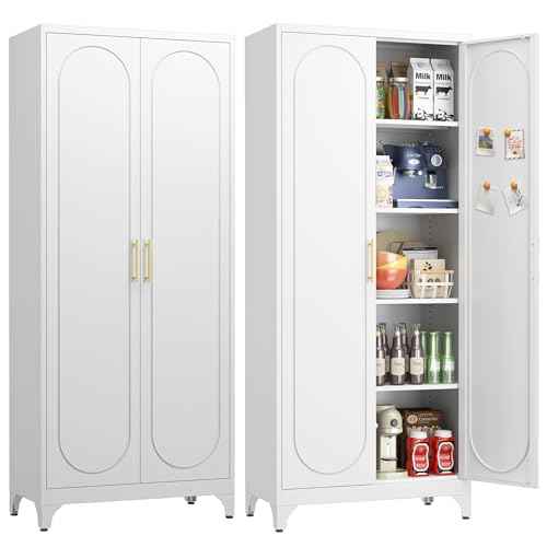 75" Tall Pantry Storage Cabinet with Doors and Adjustable Shelves