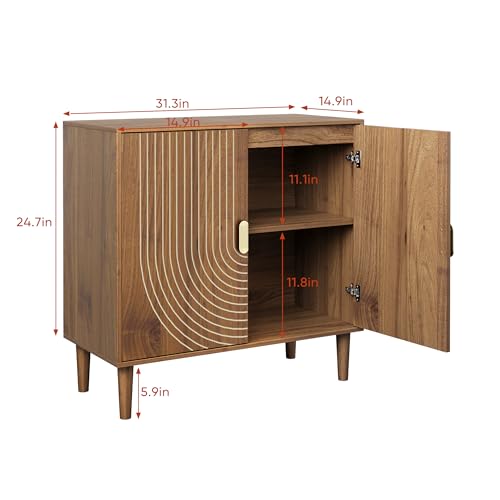 32" Modern Walnut Sideboard Cabinet with Line Groove Doors