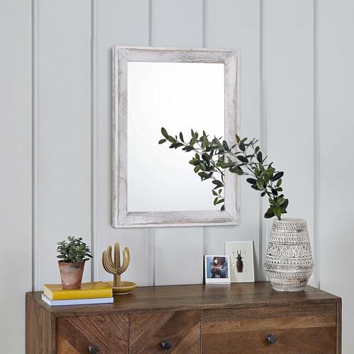 Mirrors for Wall Rustic Wood Framed Hanging Mirror Decorative for Farmhouse Bedroom Bathroom Living Room Entryway Hallway Small White