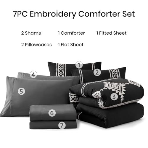 Embroidery Oversized Queen Comforter Set 7 Pieces Bed in a Bag