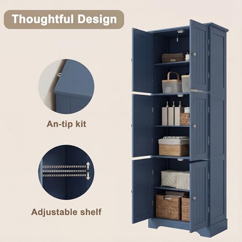 63.2" Tall Bathroom Storage Cabinet with 6 Doors