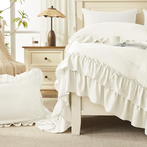 Ivory Ruffle Full Size Comforter Set