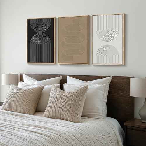 Framed Black and White Neutral Abstract Wall Art set (3 Count)