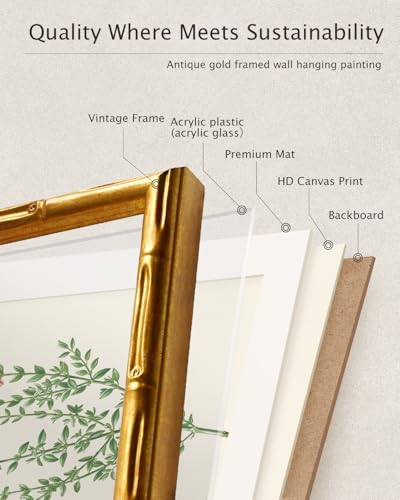 Gold Bamboo Framed Vintage Lemon Wall Art Botanical Artwork 11x14In