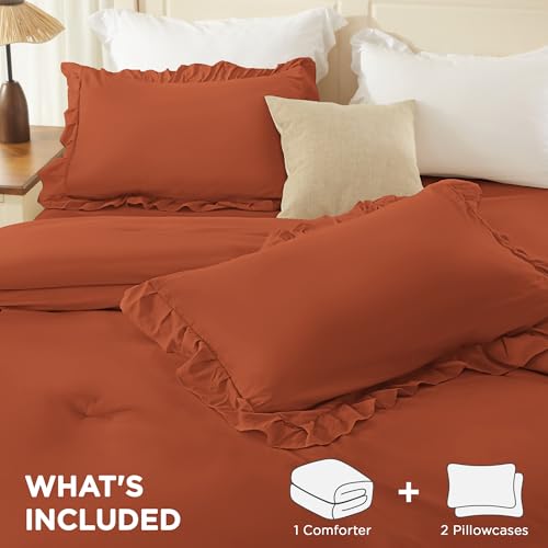 Burnt Orange Ruffle California King Comforter Set