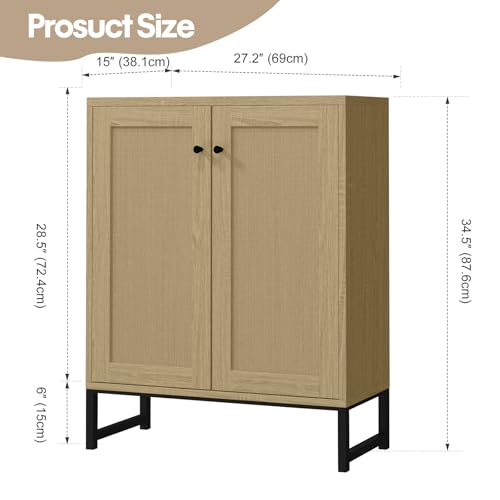 Rattan Decorated 2 Doors Storage Cabinet Accent Cabinet Living Room Cupboard Kitchen Sideboard Buffet Table