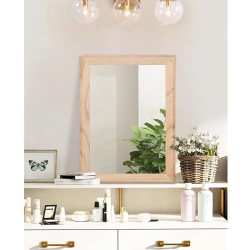 Rustic Mirrors for Wall Rectangle Wood Frame Mirror Decorative for Farmhouse Bedroom Bathroom Living Room Large 20"x16"