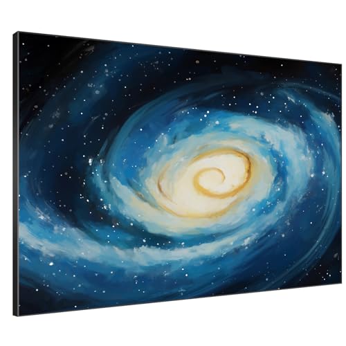 60"x72" Extra Large Framed Wall Art Spiral Galaxy Vivid Blue and Yellow Cosmic Space Illustration for Home Living Room Bedroom Decor