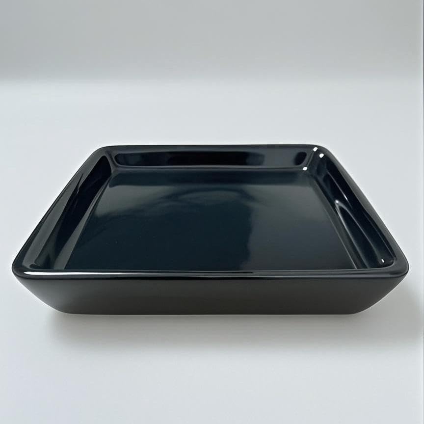 Square Plant Saucer 14 Inch 1 Pack，Plant Trays for Pots, Black Ceramic Plant Saucers for Indoors Outdoors, Plant Drip Tray 4 6 8 10 12 14 Inch