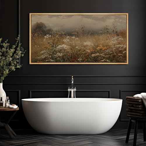 Extra Large Framed Canvas Print Wall Art Autumn Meadow Landscape Rustic Field Illustrations Fine Art Illustrations Decorative Colorful for Bedroom
