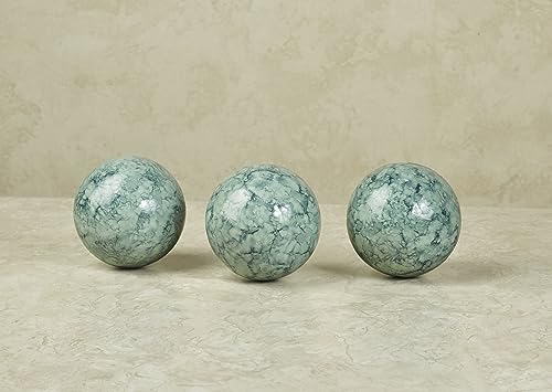 Cambria Aqua Marbled Orbs Sphere Balls 4 inches Diameter for Centerpiece Bowl and Tray Displays Set of Three Orbs Only